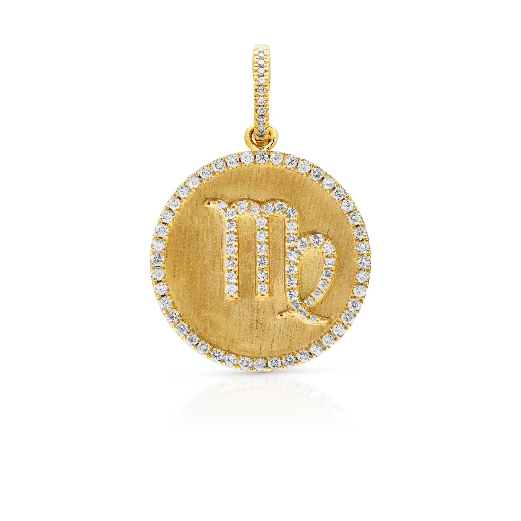 14KT Yellow Gold Diamond Zodiac Virgo Medallion Charm with Diamond Clip on Bail