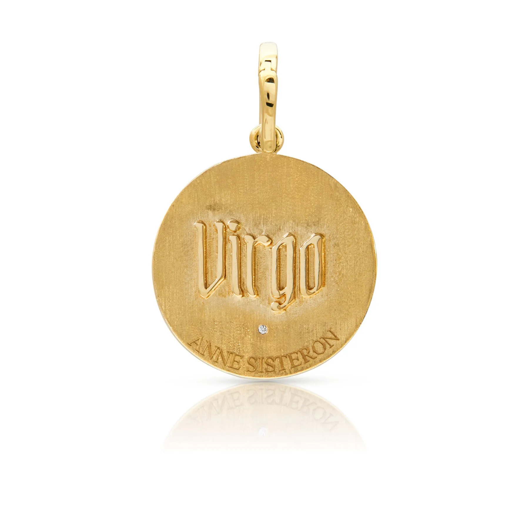 14KT Yellow Gold Diamond Zodiac Virgo Medallion Charm with Diamond Clip on Bail