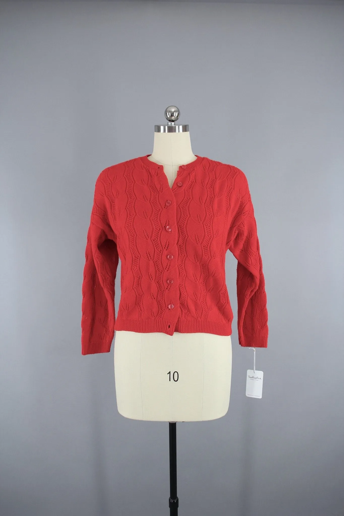 1970s Vintage Red Knitted Cardigan Sweater