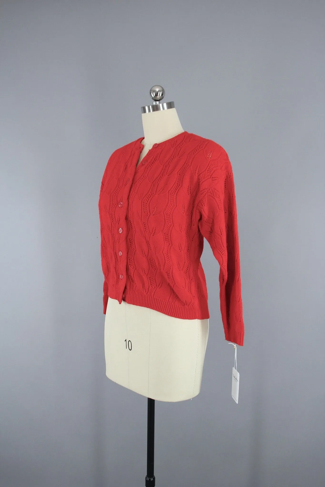 1970s Vintage Red Knitted Cardigan Sweater