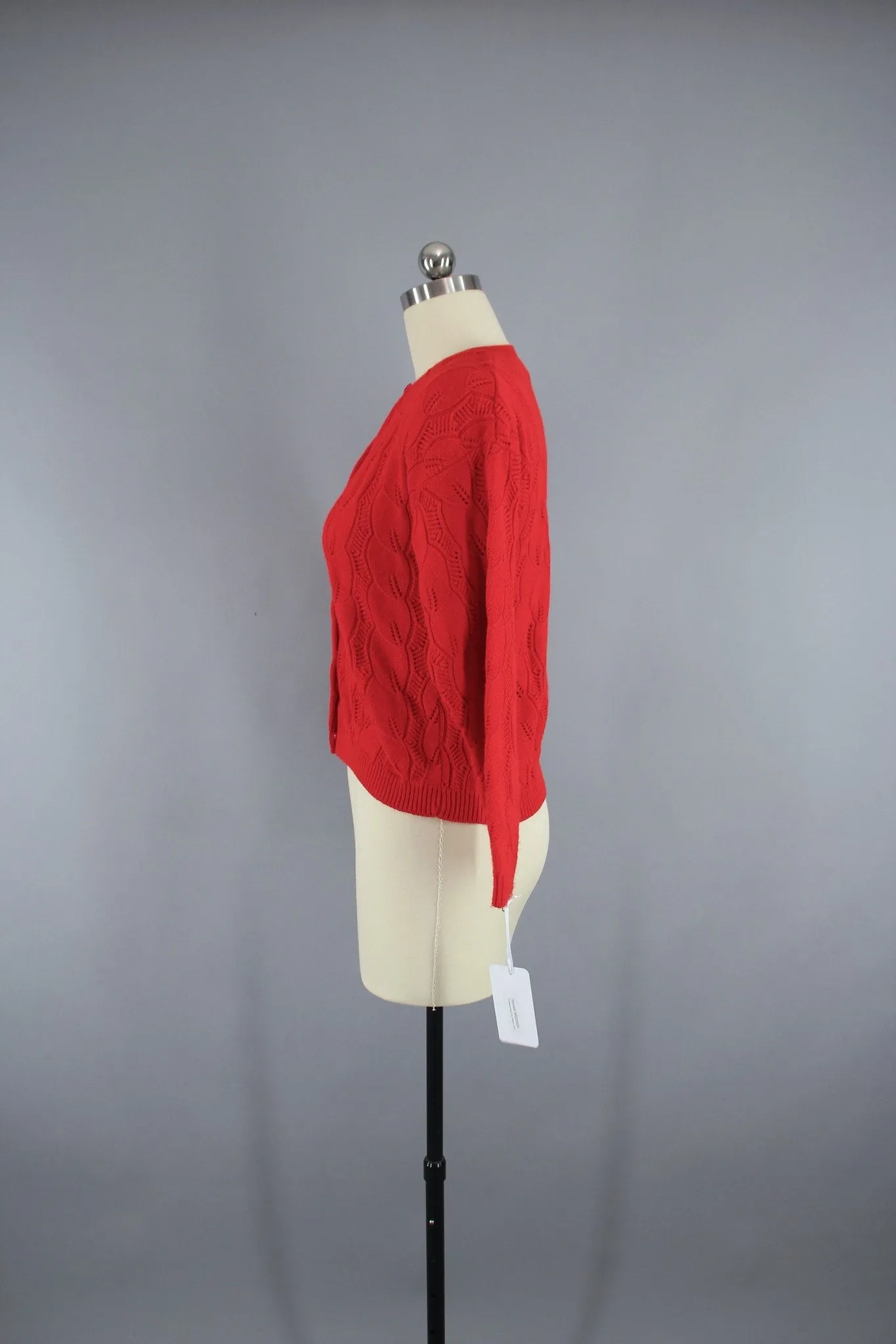 1970s Vintage Red Knitted Cardigan Sweater