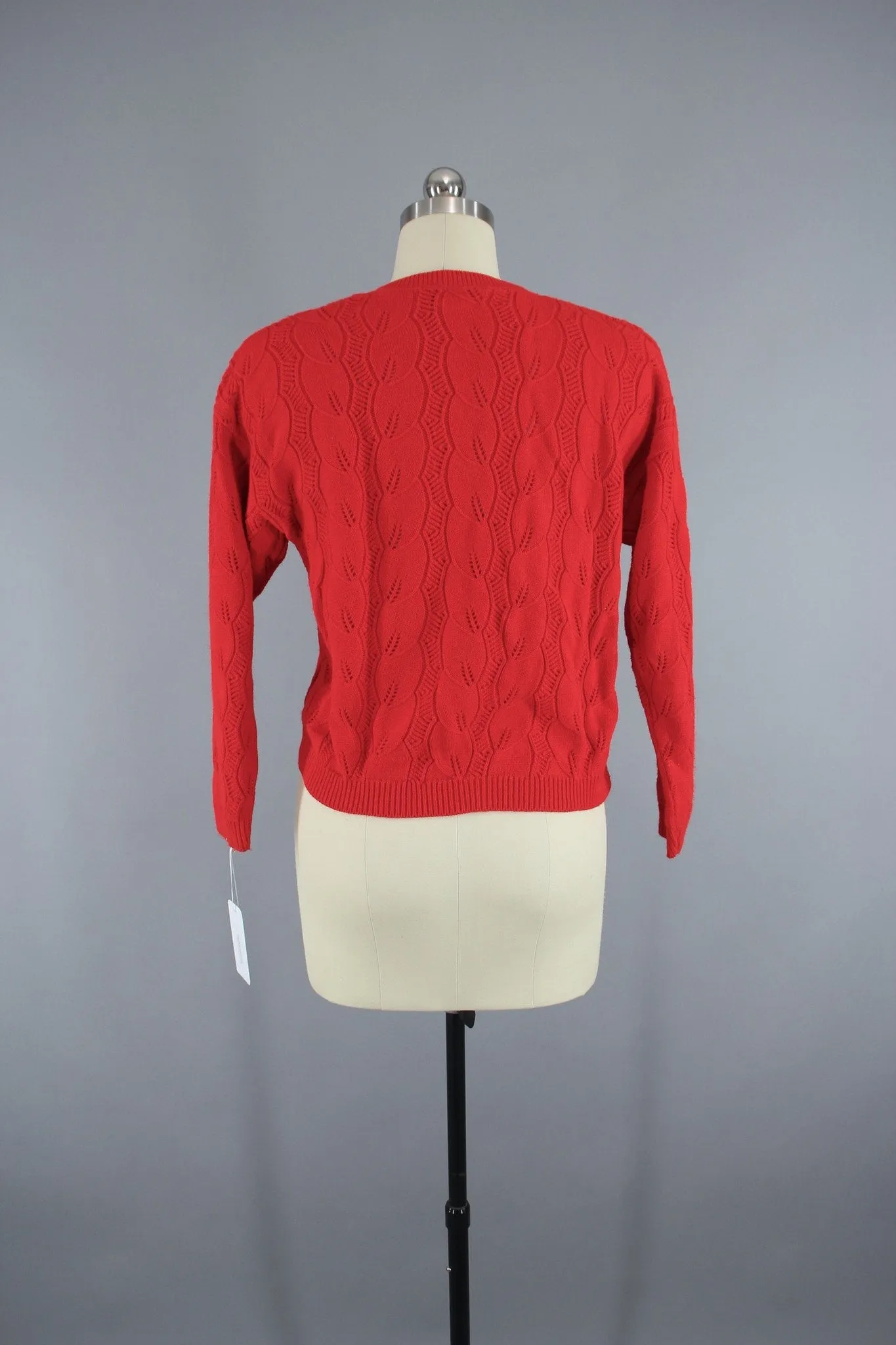 1970s Vintage Red Knitted Cardigan Sweater