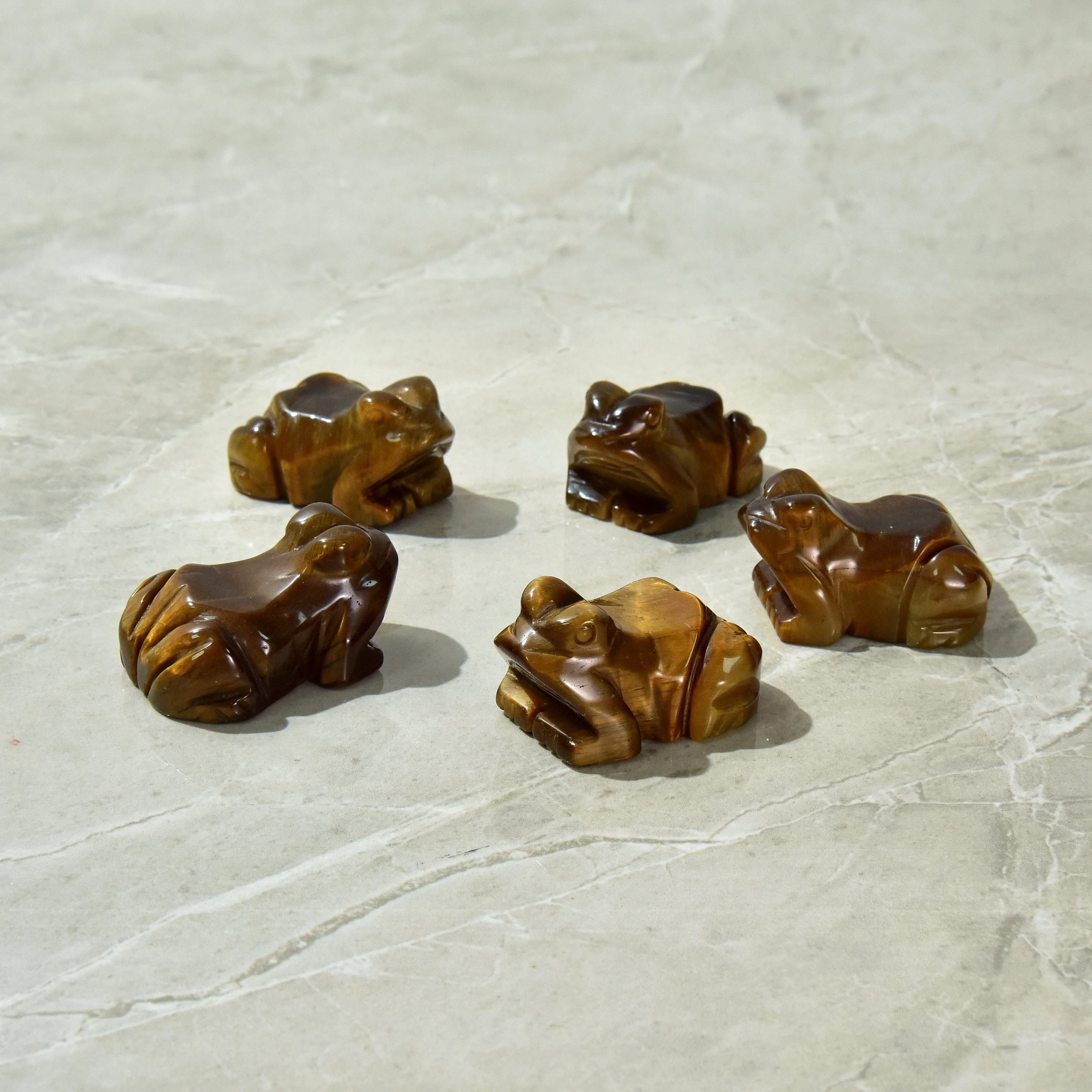 2 Tiger Eye Frog Natural Gemstone Carving