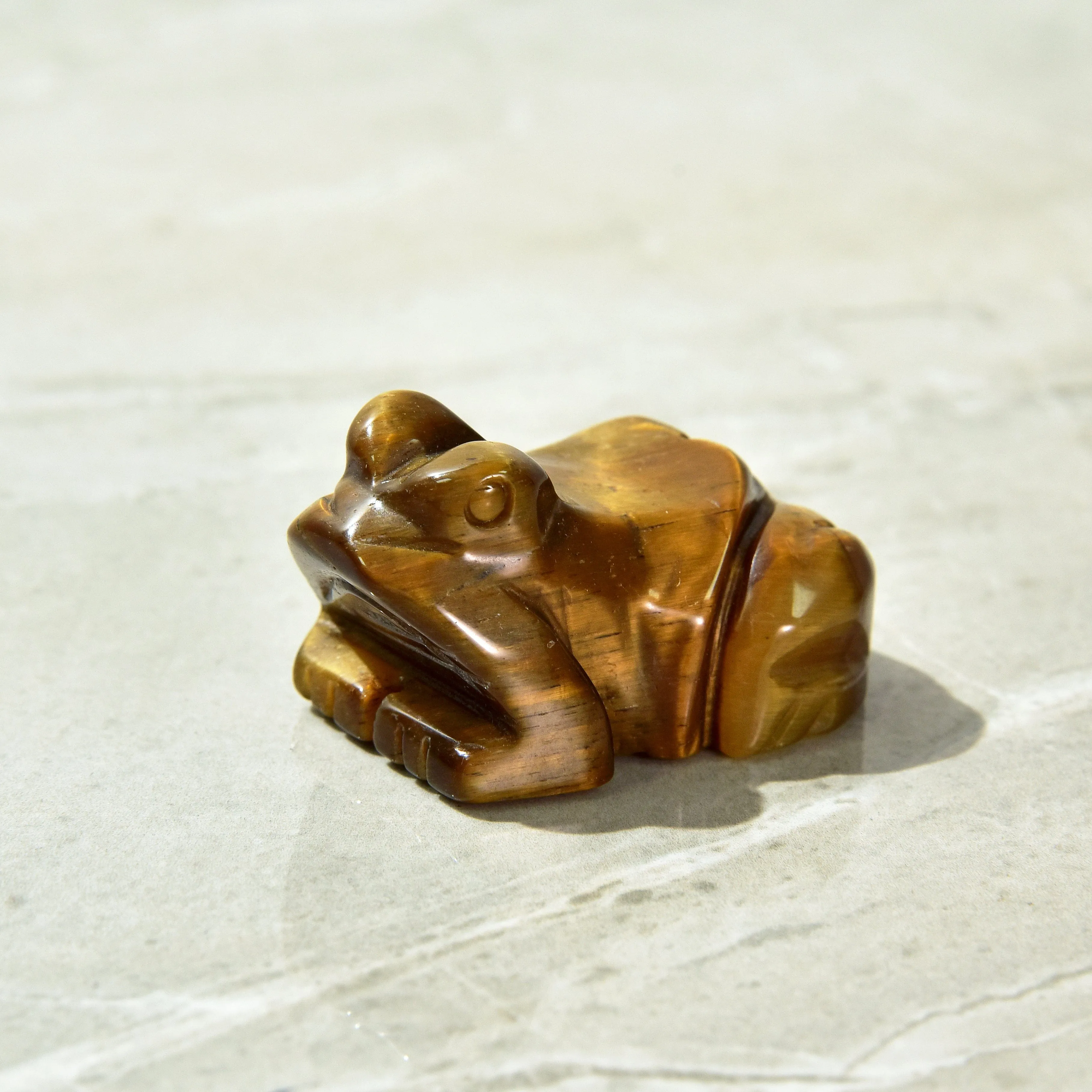 2 Tiger Eye Frog Natural Gemstone Carving