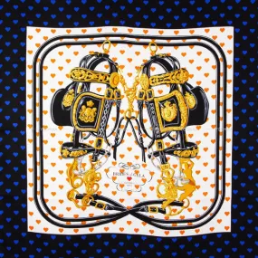 2017SS HERMES scarf Carre 90 Brides de Gala Love Blanc (White)/Orange/Noir (Black) Silk100%[EXCELLENT][Authentic]