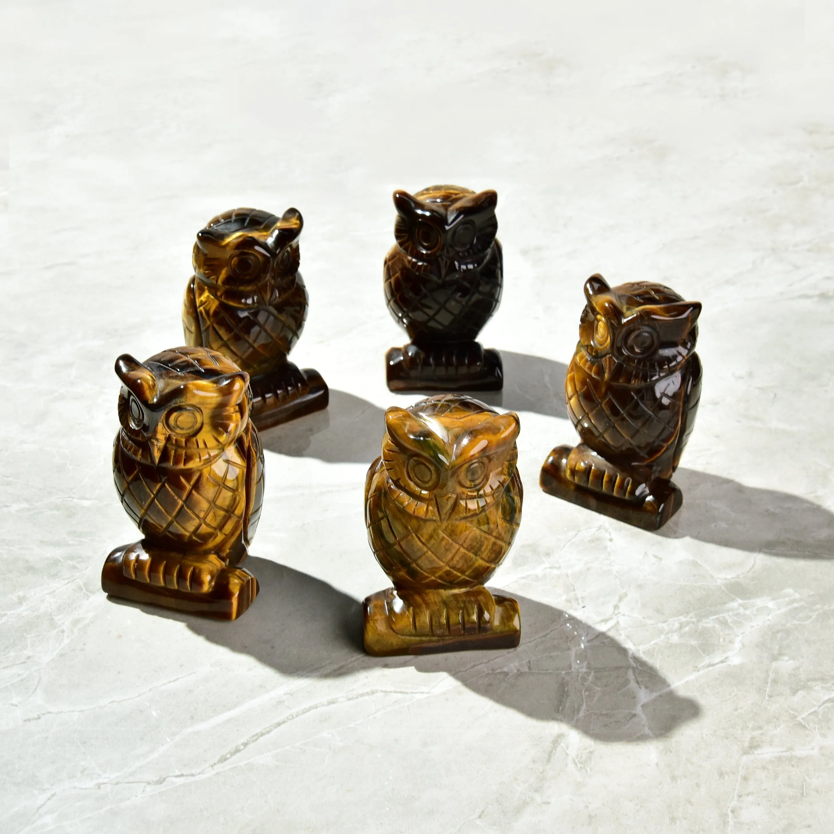 4 Tiger Eye Owl Natural Gemstone Carving