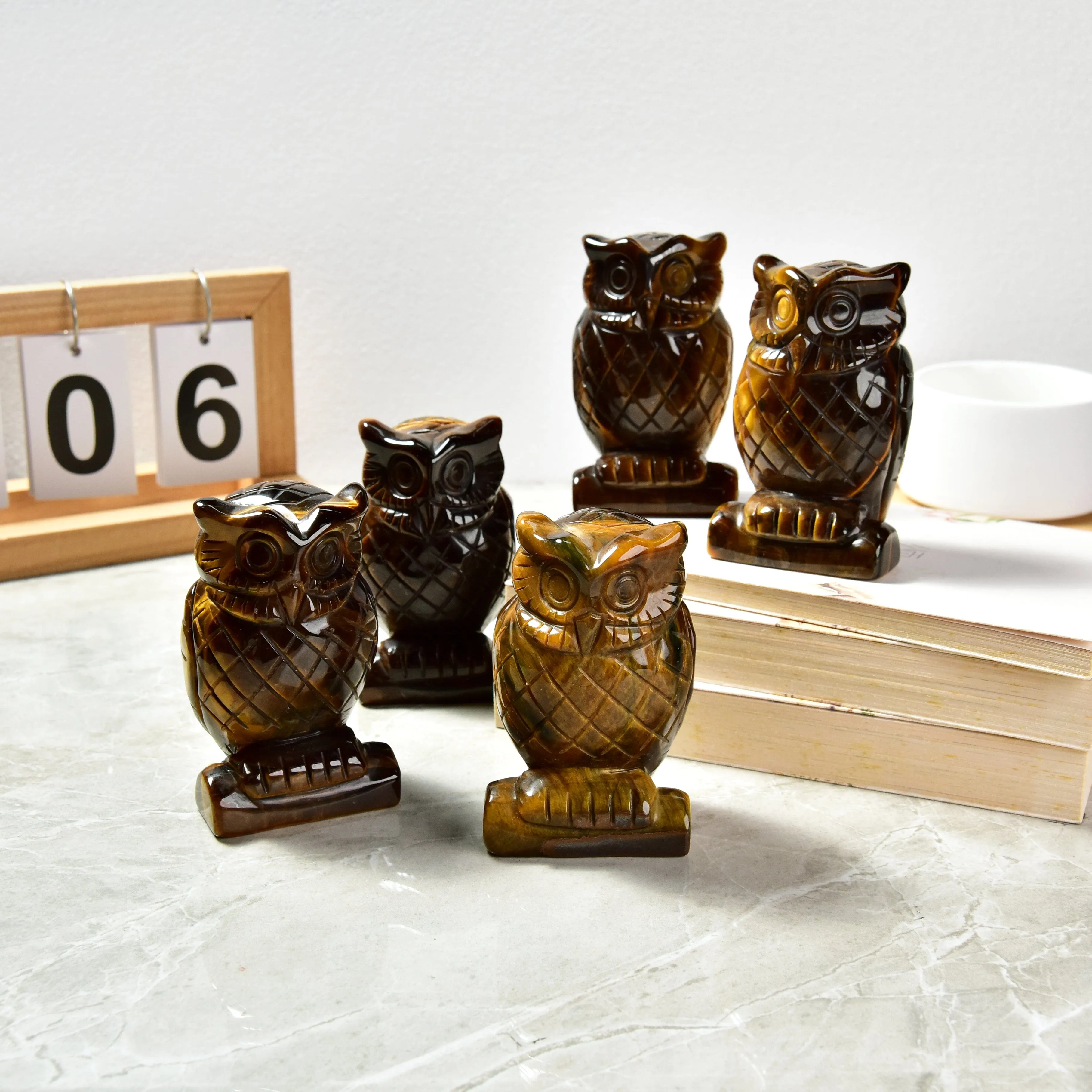 4 Tiger Eye Owl Natural Gemstone Carving