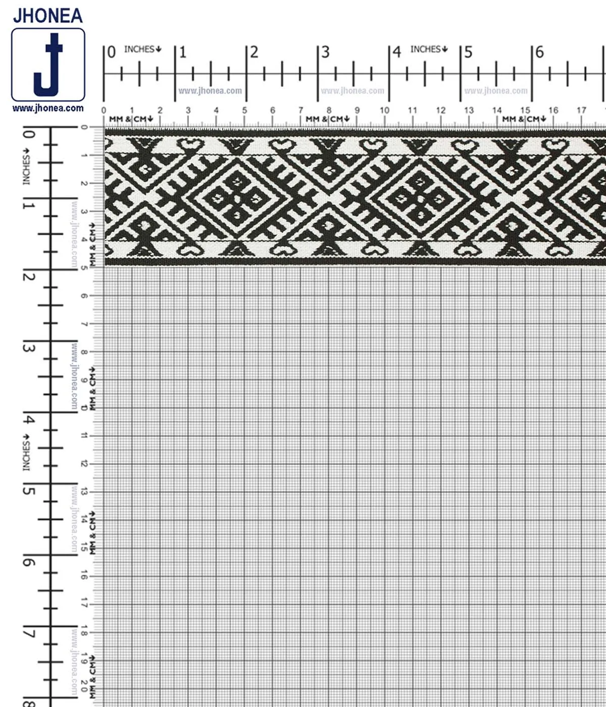 50mm (2inch) Wide Black & White Taniko Pattern Woven Jacquard Elastic