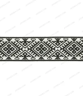 50mm (2inch) Wide Black & White Taniko Pattern Woven Jacquard Elastic