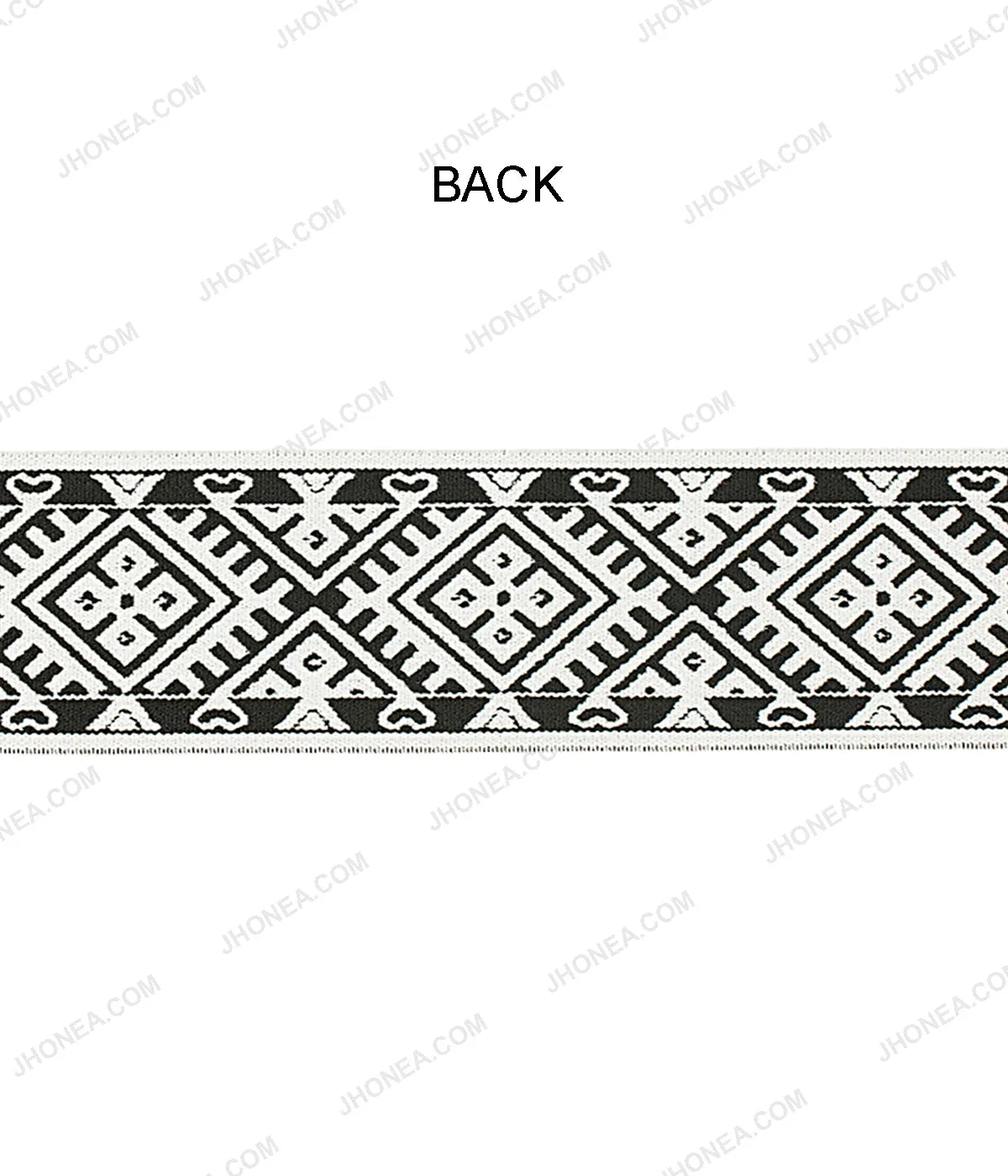 50mm (2inch) Wide Black & White Taniko Pattern Woven Jacquard Elastic