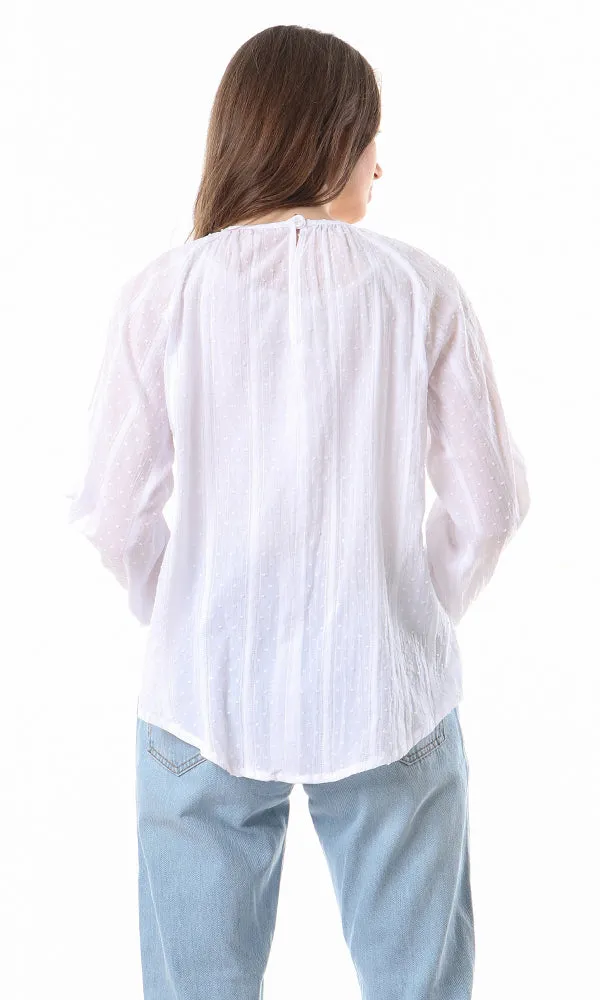 57079 Choker Neck Long Sleeves Summer White Blouse