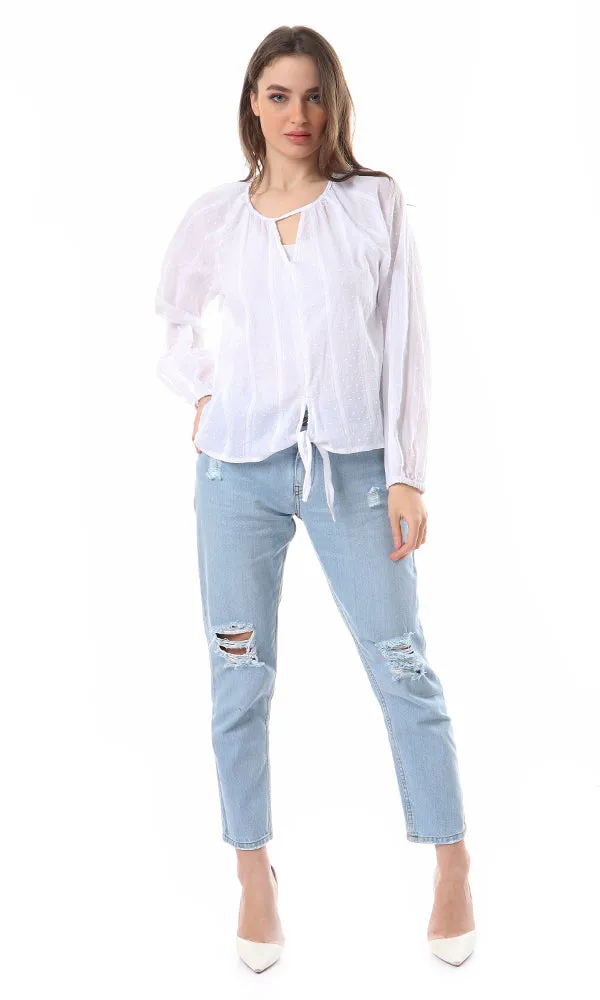 57079 Choker Neck Long Sleeves Summer White Blouse