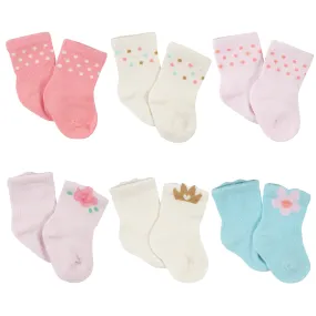 6-Pack Baby Girls Princess Wiggle Proof Jersey Crew Socks