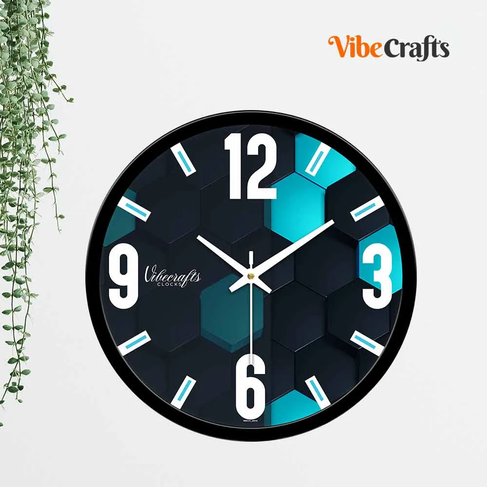 Abstract 3D Black & Blue Printed Designer Wall Clock