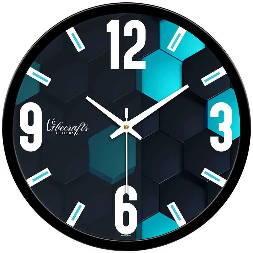 Abstract 3D Black & Blue Printed Designer Wall Clock