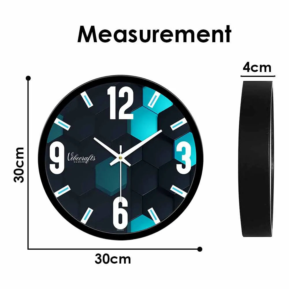 Abstract 3D Black & Blue Printed Designer Wall Clock