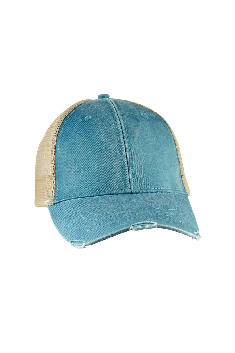 Adams Mens Distressed Ollie Adjustable Trucker Hat - Teal Blue/Tan