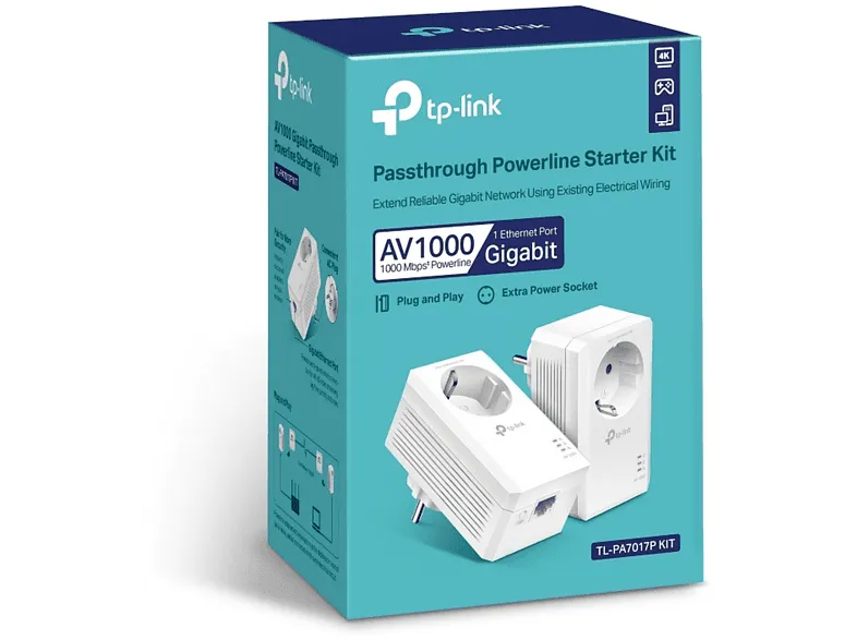 Adaptador enchufe - TP-Link AV1000, 2 enchufes, RJ-45, 1000 Mbit/s, Blanco