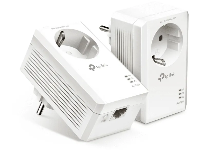 Adaptador enchufe - TP-Link AV1000, 2 enchufes, RJ-45, 1000 Mbit/s, Blanco