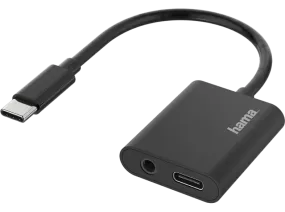 Adaptador - Hama 00200319, De conector USB-C a enchufe Jack 3.5 mm / USB-C, Negro