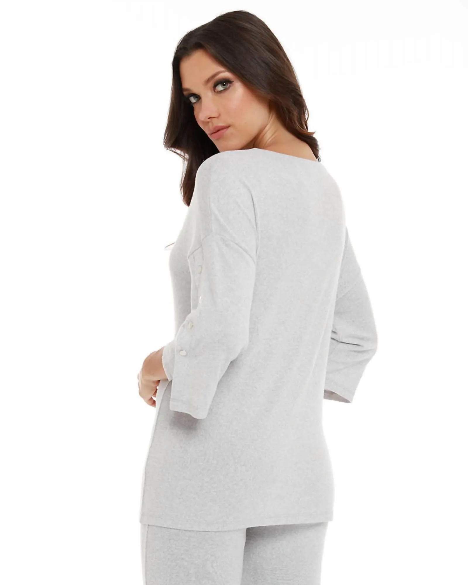 Adriana Kashmira 3/4 Button Sleeve Sweater in Gray | Gray