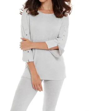 Adriana Kashmira 3/4 Button Sleeve Sweater in Gray | Gray