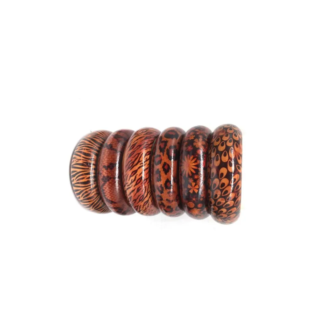 African Pattern Chunky Wooden Bangle - Medium