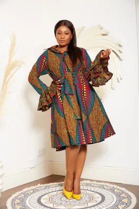 African Print Long Sleeve Shirt Dress - Sophia