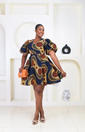 African Print Puff Sleeve Short Dress - Deolla