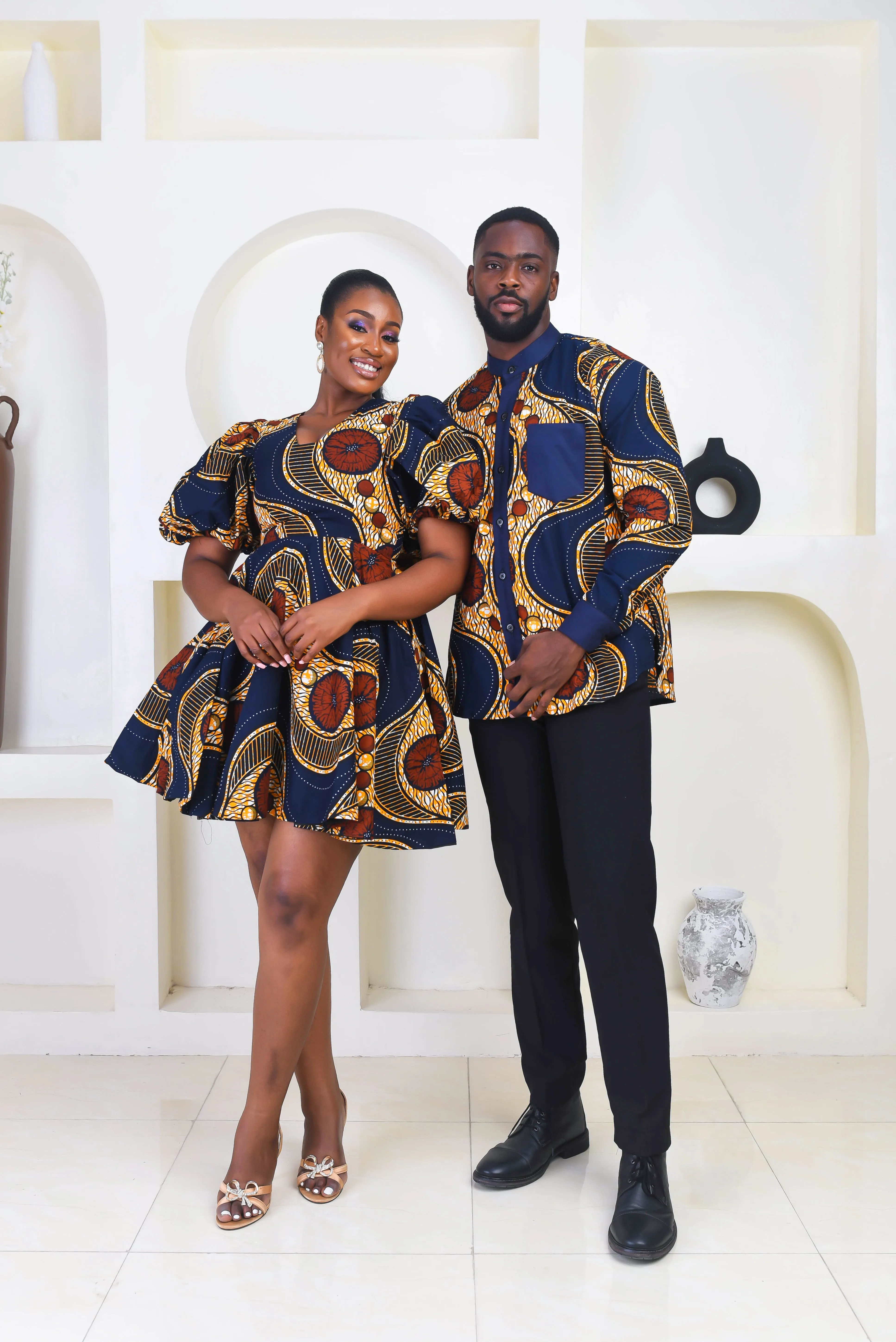 African Print Puff Sleeve Short Dress - Deolla