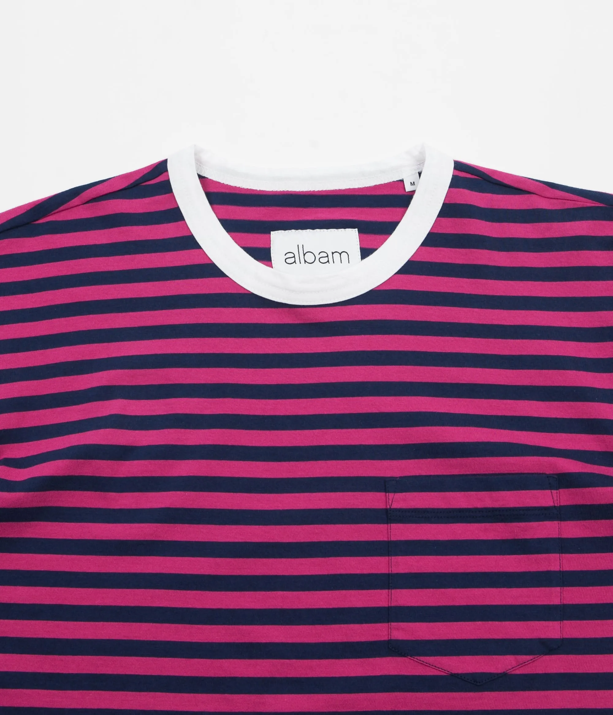 Albam Striped Pocket T-Shirt - Raspberry / Navy