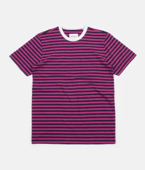 Albam Striped Pocket T-Shirt - Raspberry / Navy