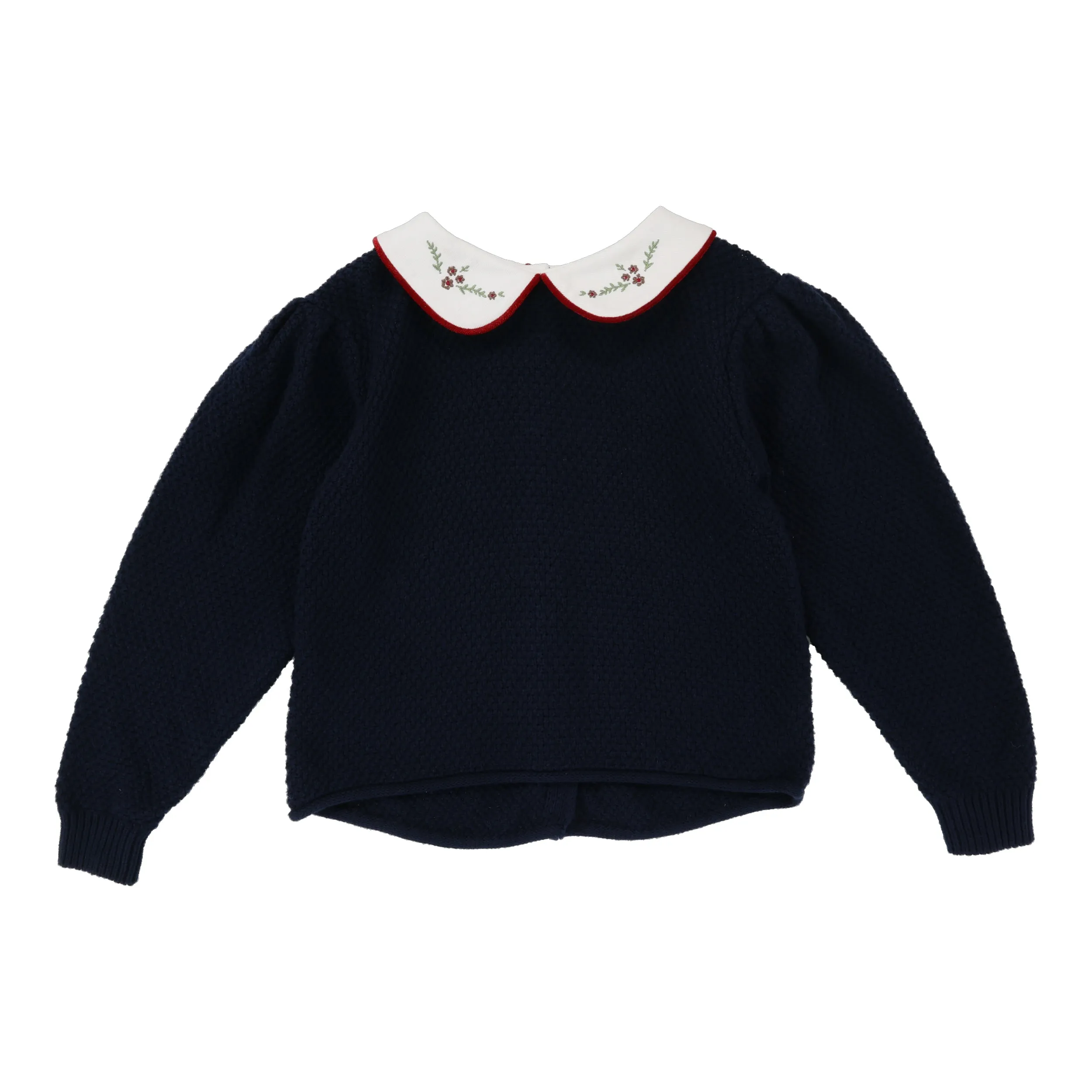 ANALOGIE NAVY KNIT EMBROIDERED COLLAR SWEATER