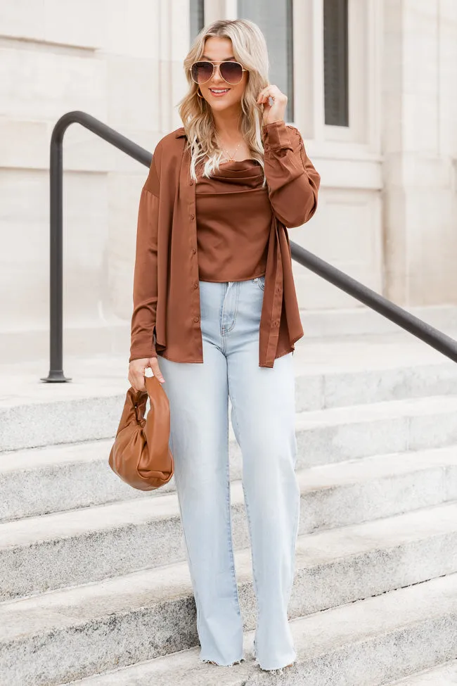 Another Day Chocolate Satin Tank and Button Front Blouse Set FINAL SALE