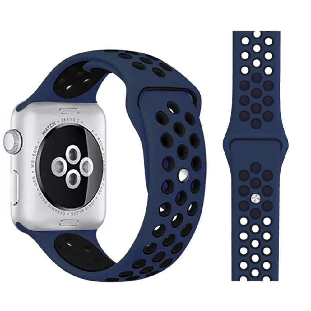 Apple Watch (38/40/SE/41MM) To-Farvet Silikone Rem - Mørkeblå / Sort