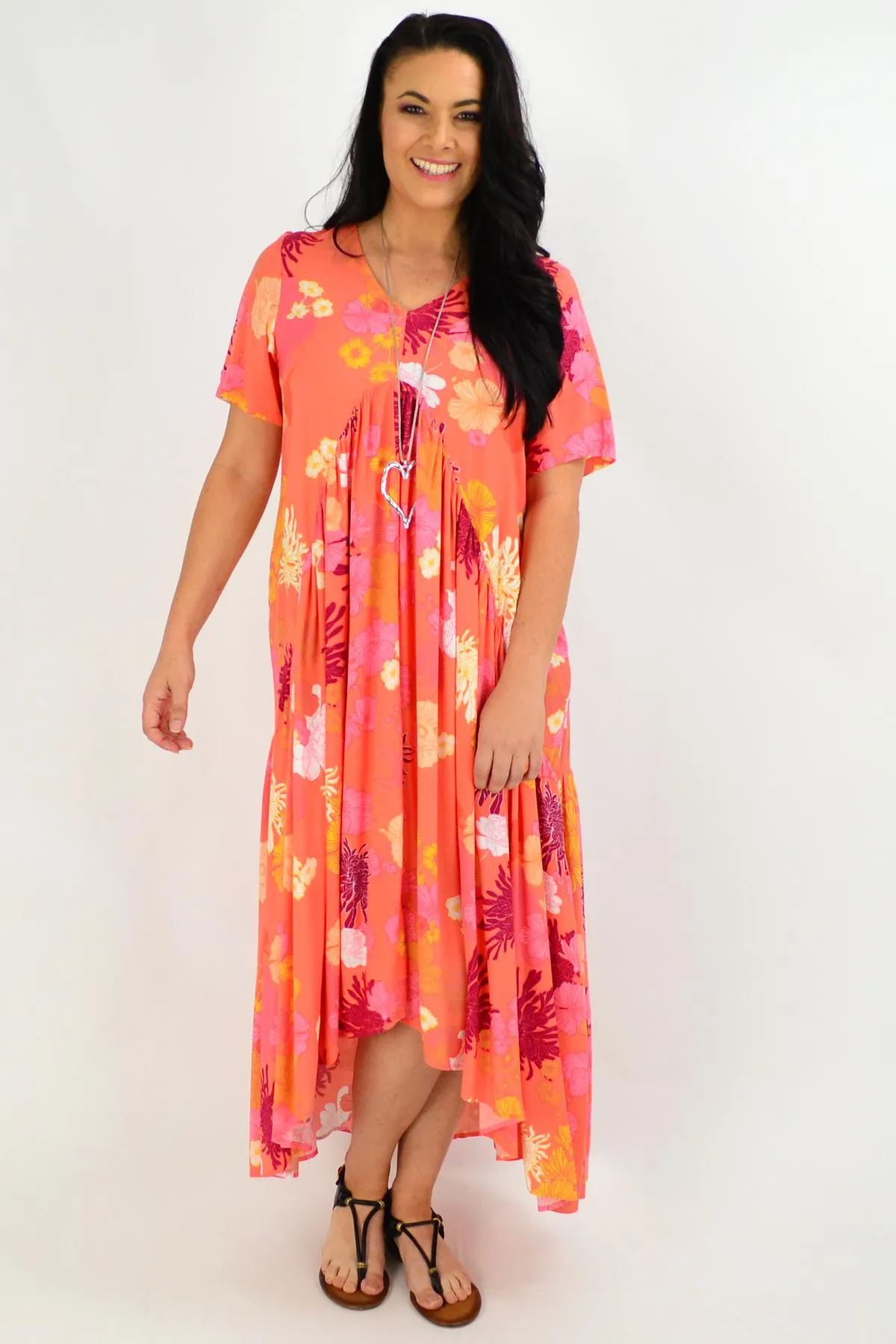 Apricot Floral Maxi Tunic Dress