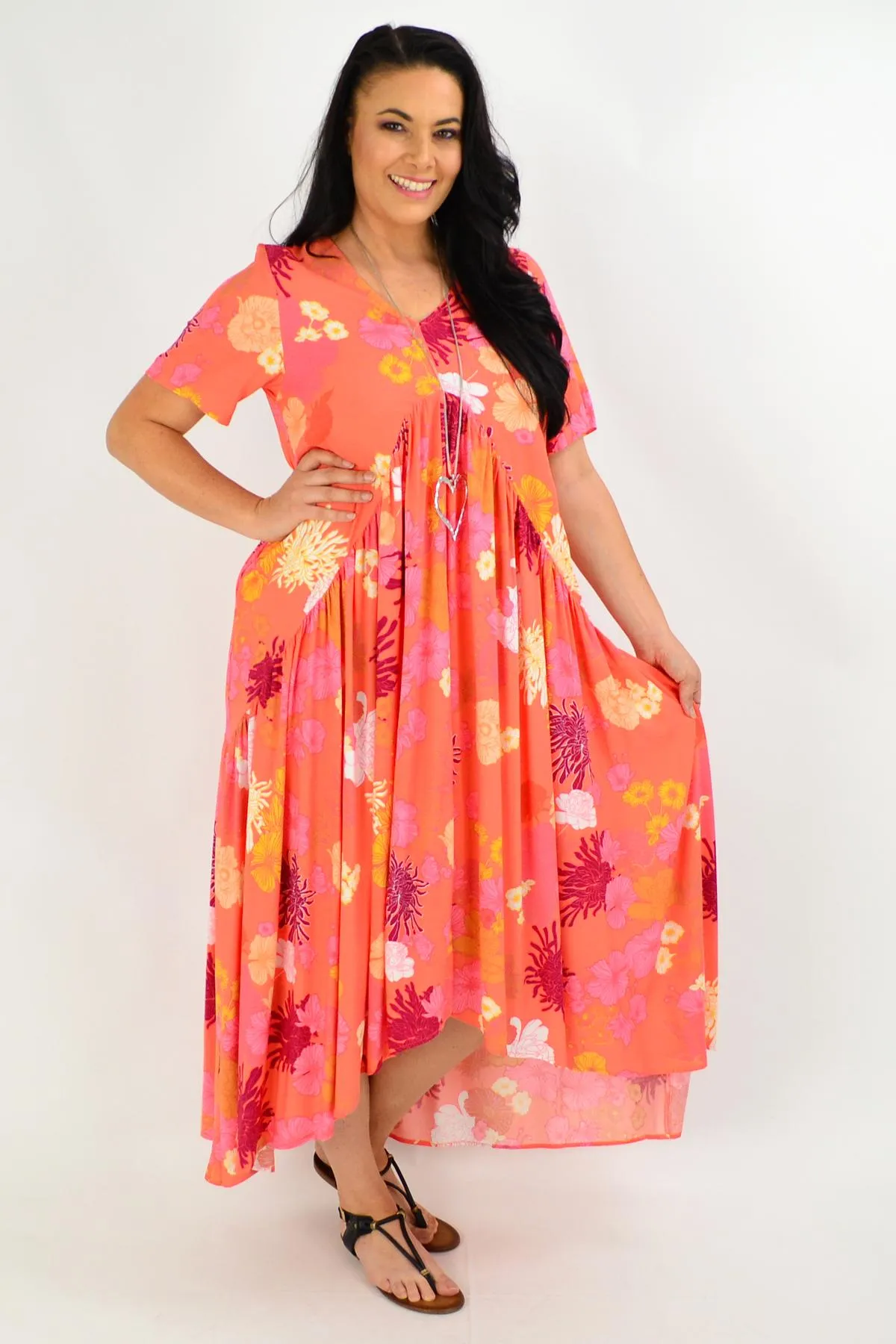 Apricot Floral Maxi Tunic Dress