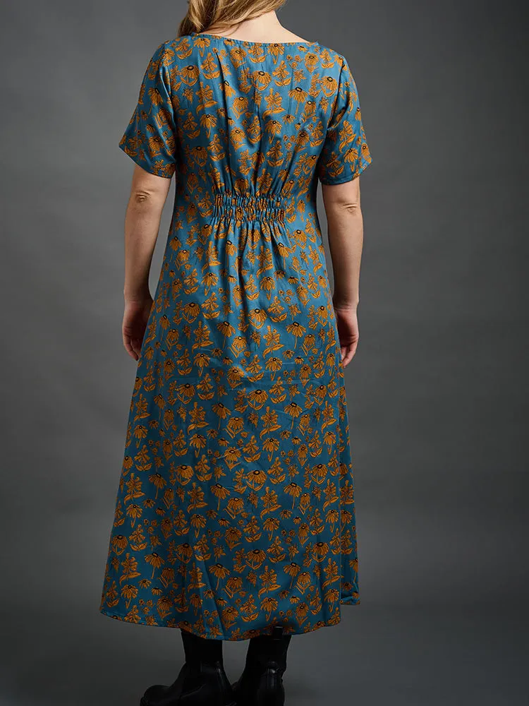 Artsy Traveler Midi Dress - Teal Floral