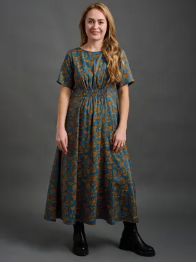 Artsy Traveler Midi Dress - Teal Floral