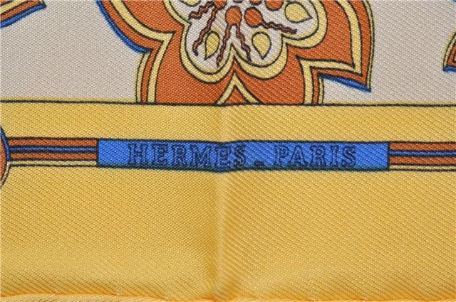 Auth HERMES Petit Carre 40 Scarf Handkerchief "Chasse en INDE" Silk Yellow 7622D