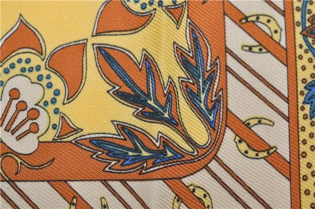 Auth HERMES Petit Carre 40 Scarf Handkerchief "Chasse en INDE" Silk Yellow 7622D