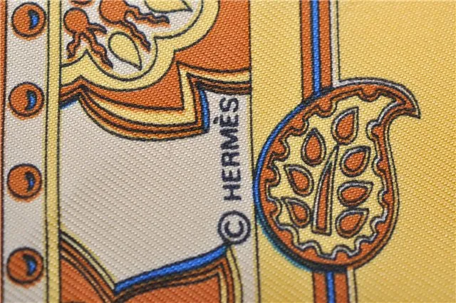 Auth HERMES Petit Carre 40 Scarf Handkerchief "Chasse en INDE" Silk Yellow 7622D