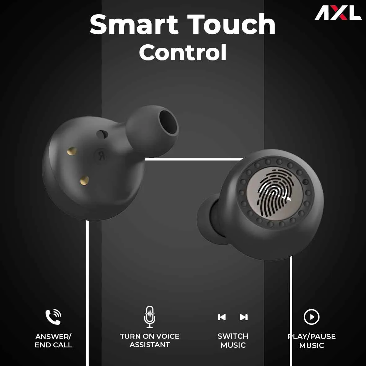 AXL A12J Bluetooth Truly Wireless in-Ear Earbuds with Mic (Black)