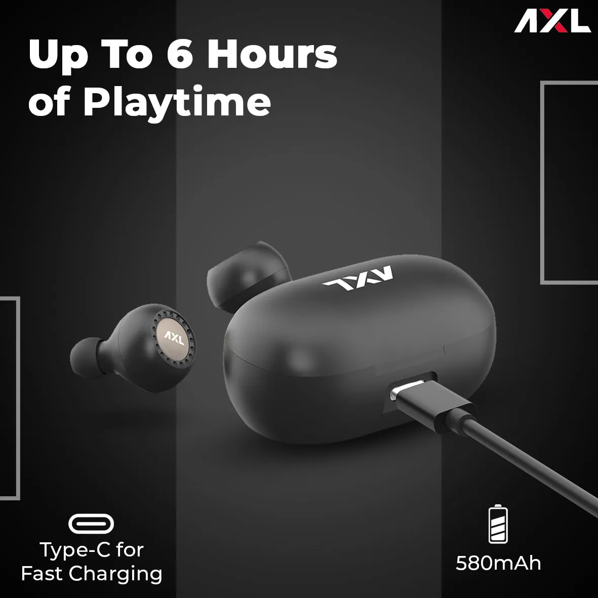 AXL A12J Bluetooth Truly Wireless in-Ear Earbuds with Mic (Black)