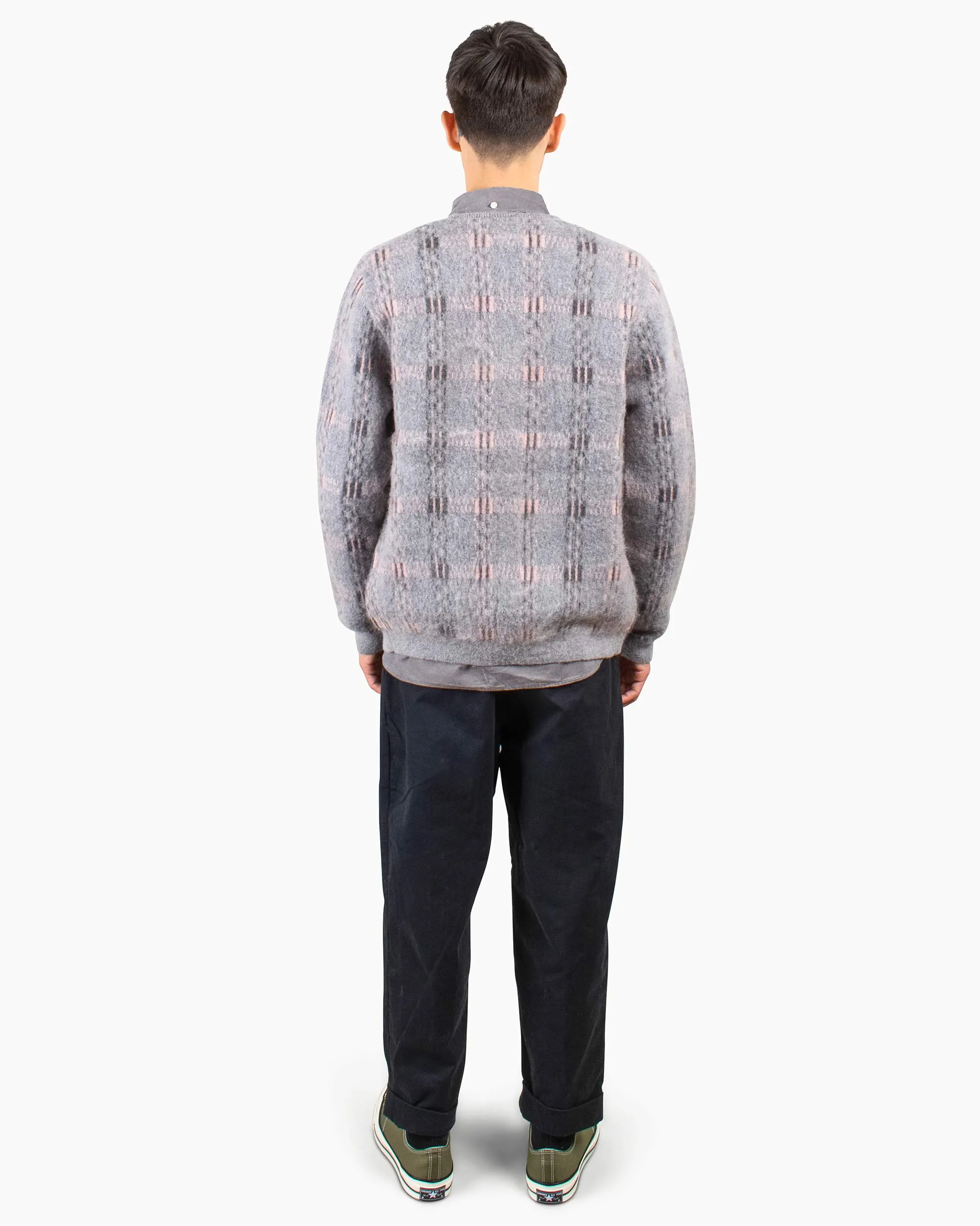 Beams Plus Cardigan Check Pattern Jacquard Mohair 9G Grey