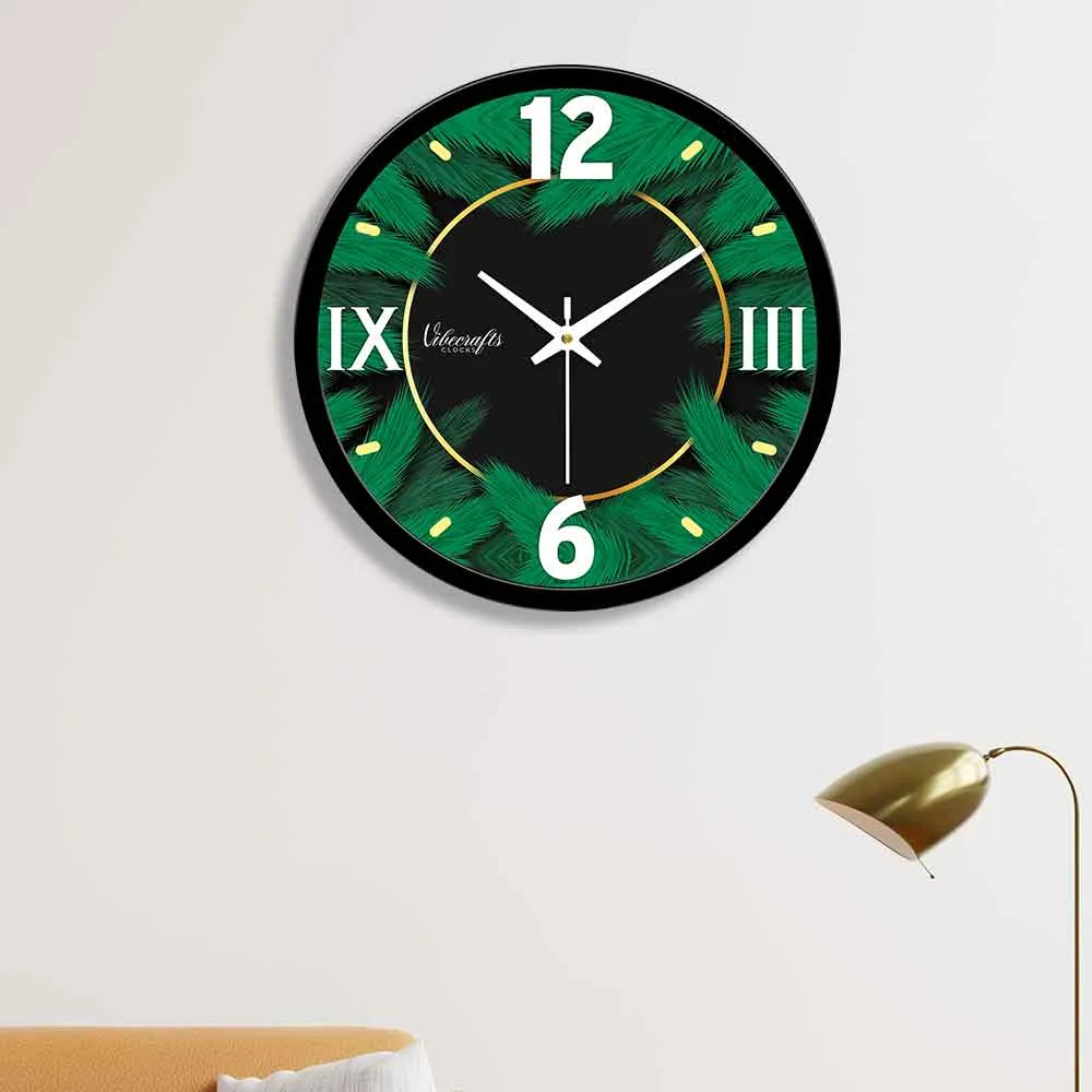 Beautiful Art of Green Leafs Designer Wall Clock