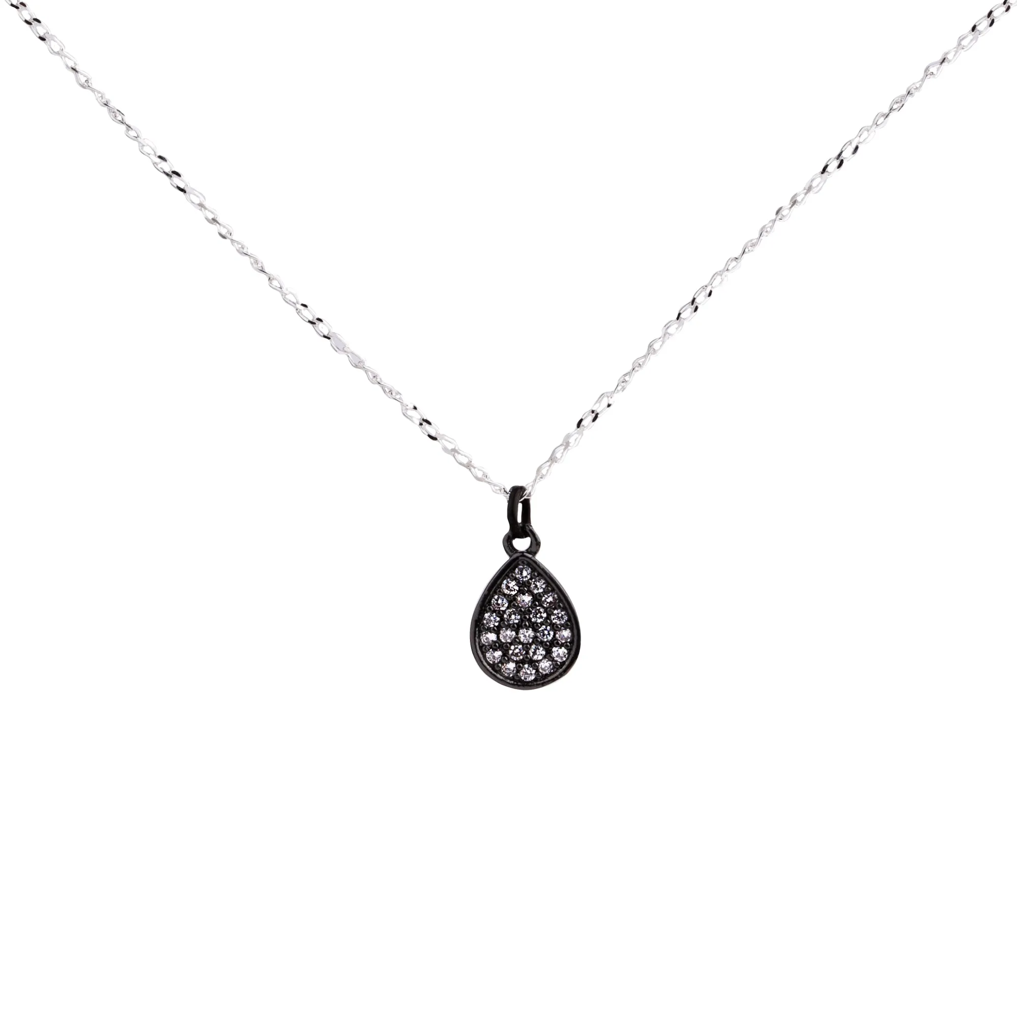 Bella Teardrop Necklace  | Sterling Silver, Pave CZ Tear Drop-OX