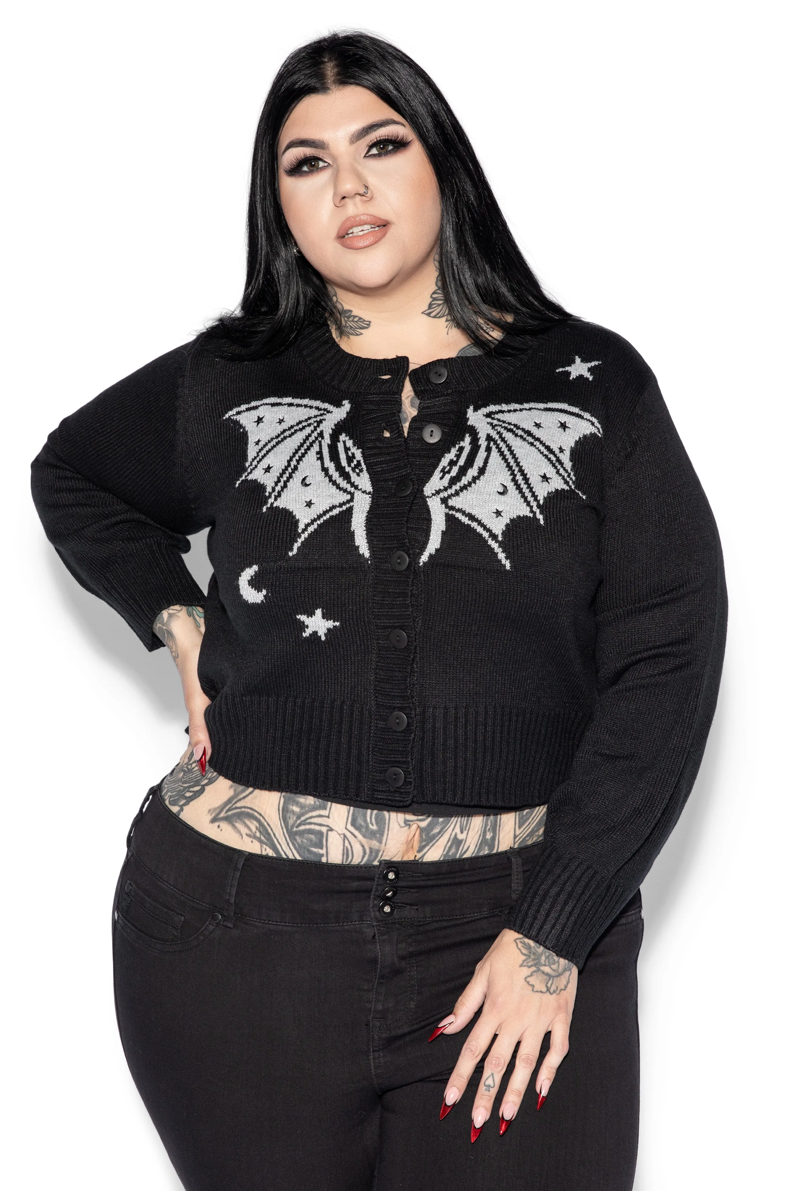 Black & Silver Bat Cropped Cardigan