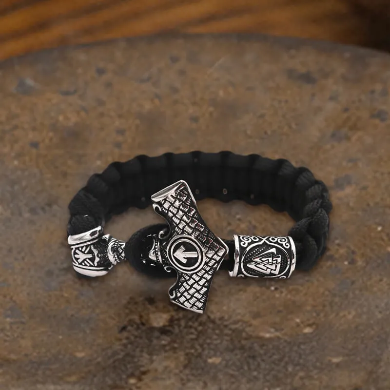 Black Thor’s Hammer Stainless Steel Viking Paracord Bracelet