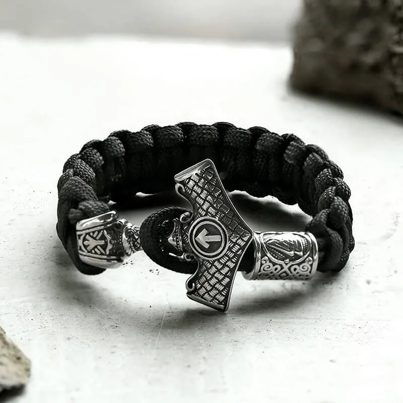 Black Thor’s Hammer Stainless Steel Viking Paracord Bracelet